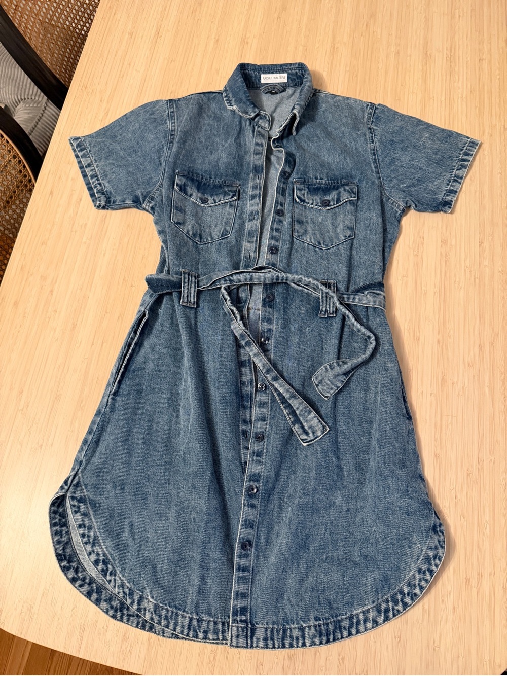 Denim Button-Front Dress with Belt - Blue